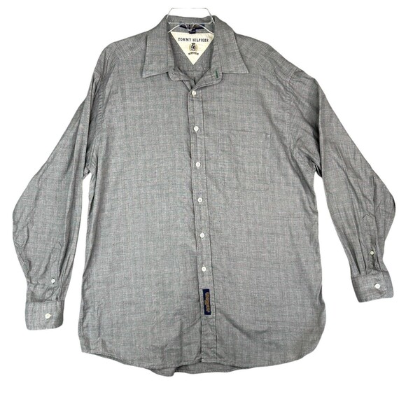 Vtg Tommy Hilfiger Shirt Men's Sz 16.5 35 Gray Long Sleeve Windowpane Pattern - Picture 1 of 7